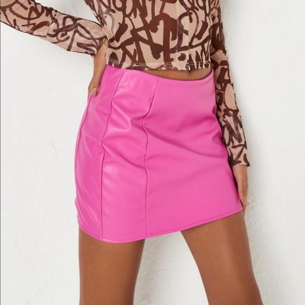 Missguided pink faux leather mini skirt